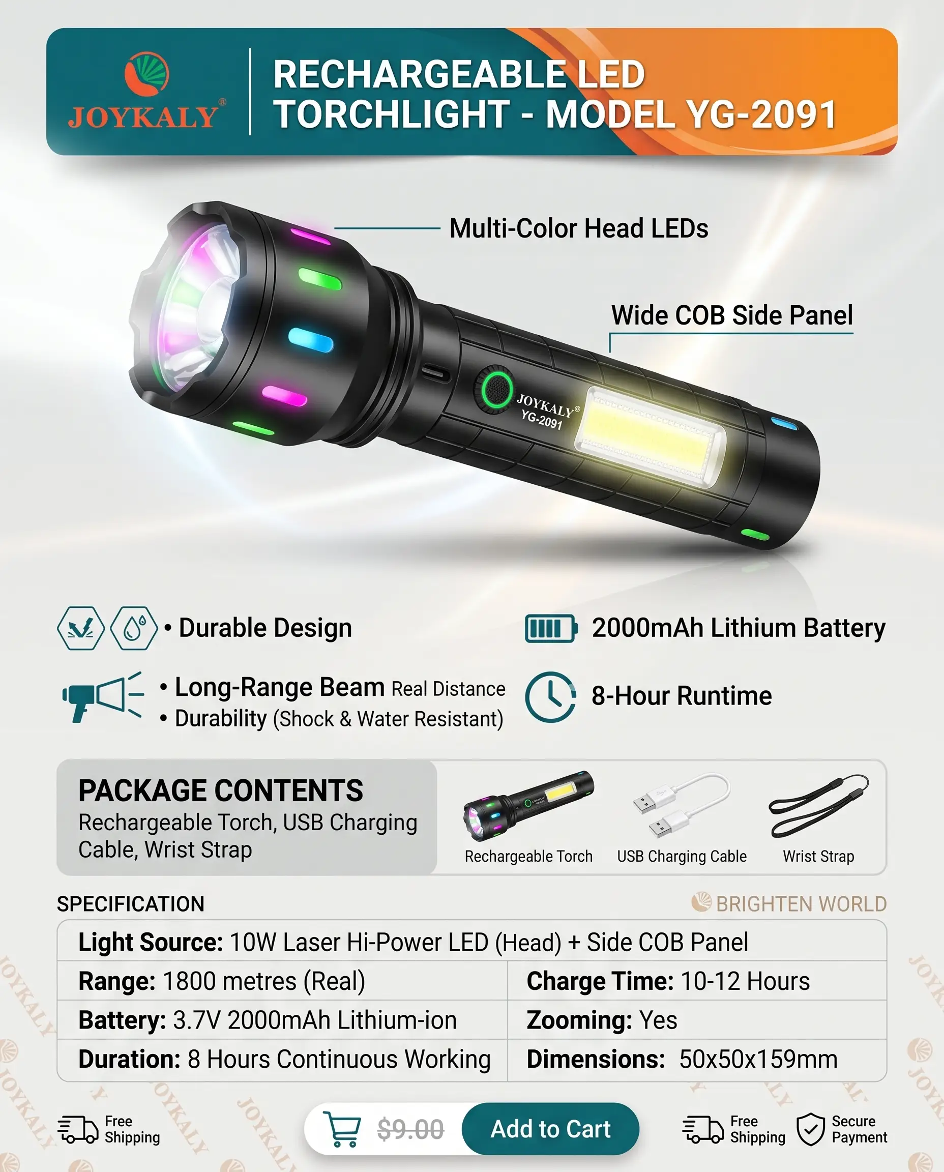 Joykaly YG-2091 Rechargeable LED Torch Light Price in BD | GSMFileBD